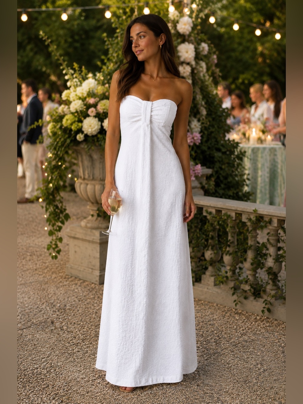 White Seersucker Strapless Dress